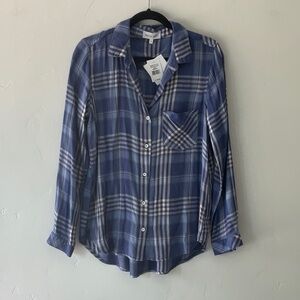 Bella Dahl Navy and Cream Plaid Shirt